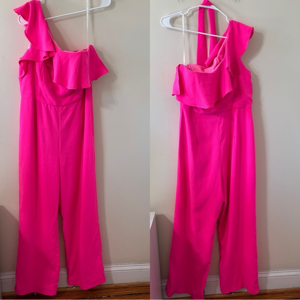 Lilly Pulitzer Lyra One Shoulder Ruffle Jumpsuit Berry Size 12 - Picture 2 of 9